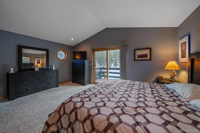 11222 Conifer Mountain Rd, Conifer, CO 80433 - carpeted bedroom featuring access to exterior and lofted ceiling