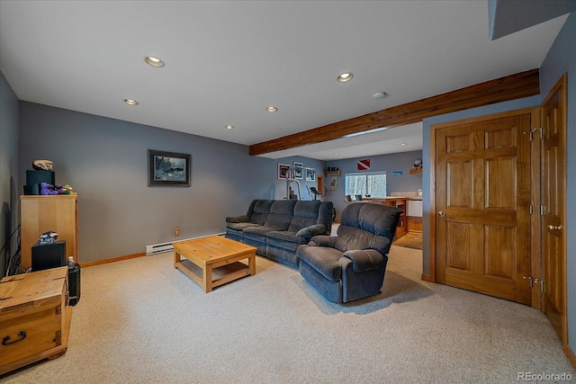 11222 Conifer Mountain Rd, Conifer, CO 80433 - carpeted living area with recessed lighting and beam ceiling