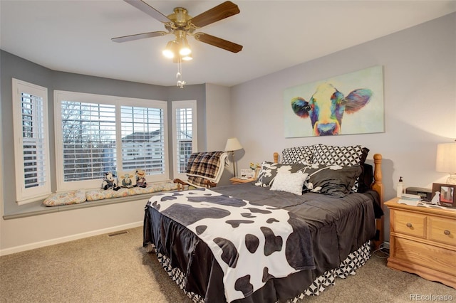 bedroom featuring ceiling fan and light colored carpet