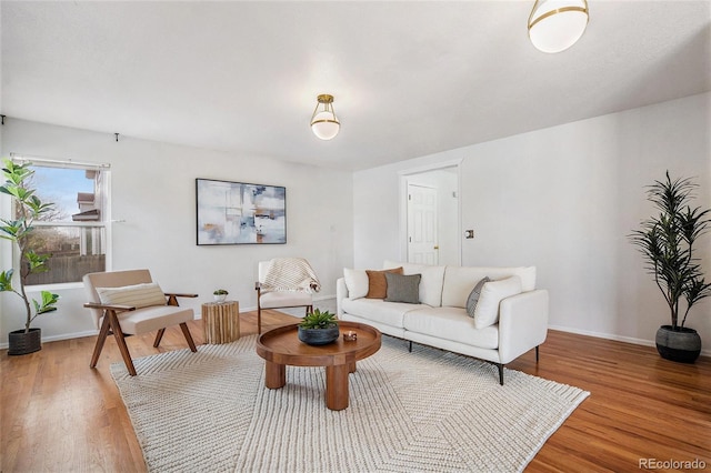 living area with wood finished floors and baseboards