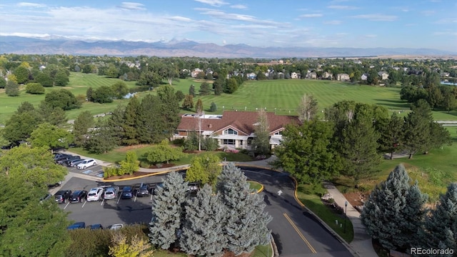 drone / aerial view featuring a mountain view