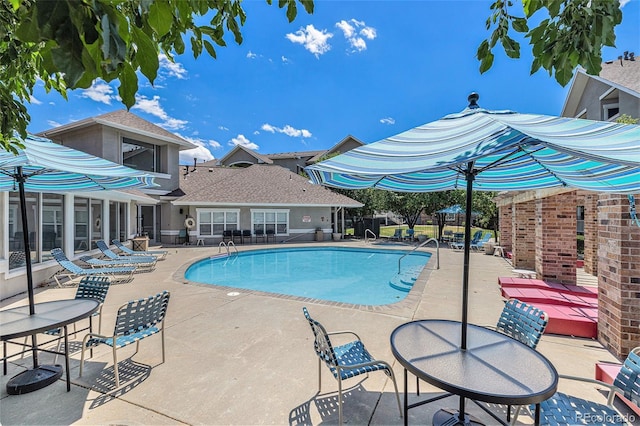 view of pool featuring a patio