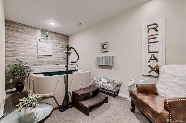 7851 E 148th Dr, Thornton, CO 80602 - living area featuring baseboards, recessed lighting, carpet, and visible vents