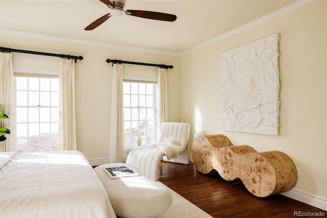 5700 S Steele St, Greenwood Village, CO 80121 - bedroom featuring wood finished floors, crown molding, and ceiling fan