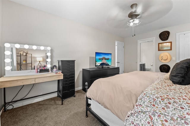 3600 S Pierce St Unit 7-208, Denver, CO 80235 - bedroom featuring carpet floors, ceiling fan, and ensuite bathroom
