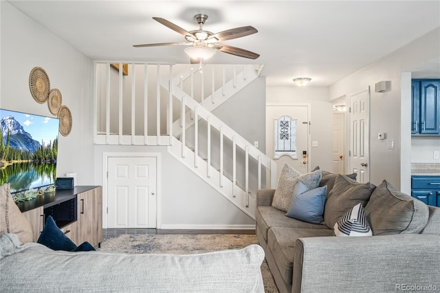 1080 S Yampa St, Aurora, CO 80017 - living area featuring stairs and ceiling fan