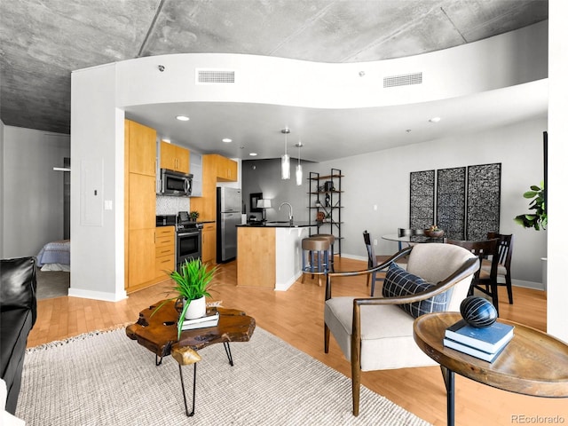 living room with light wood-type flooring