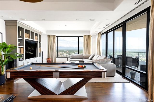 1133 14th St Unit 4150, Denver, CO 80202 - rec room with wood finished floors, billiards, and floor to ceiling windows