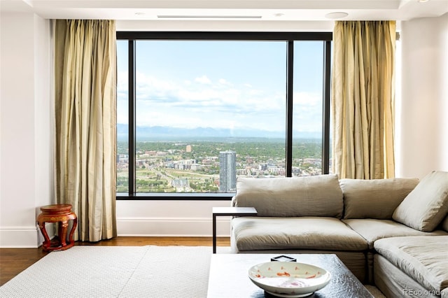 1133 14th St Unit 4150, Denver, CO 80202 - living room featuring wood finished floors and a city view