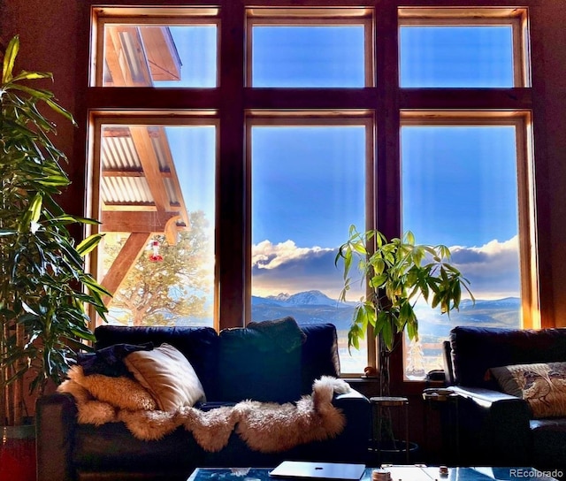 interior space featuring a mountain view