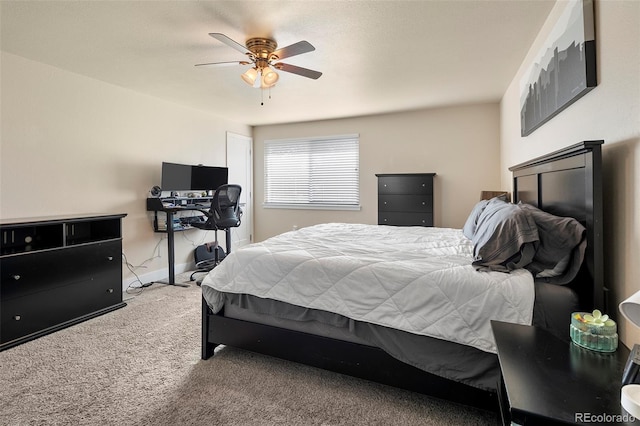 bedroom featuring carpet and ceiling fan