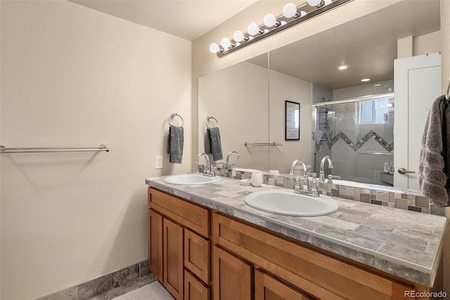 bathroom with vanity and walk in shower