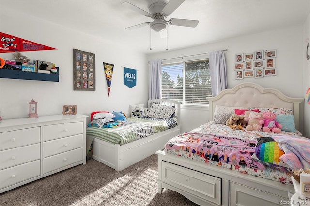 bedroom with carpet flooring and ceiling fan