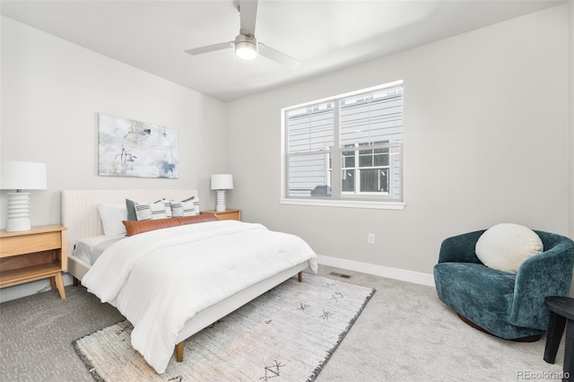 bedroom featuring ceiling fan and carpet flooring