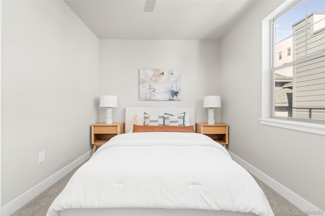 bedroom with carpet floors and ceiling fan