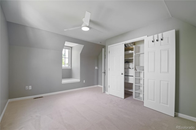 8721 E 23rd Ave, Denver, CO 80238 - unfurnished bedroom featuring vaulted ceiling, carpet, baseboards, ceiling fan, and a closet