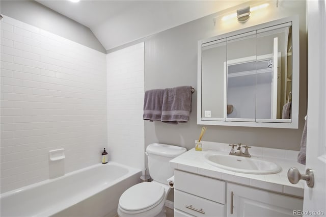 8721 E 23rd Ave, Denver, CO 80238 - full bathroom with vanity, vaulted ceiling, and shower / washtub combination