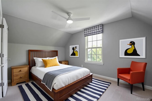 8721 E 23rd Ave, Denver, CO 80238 - bedroom featuring vaulted ceiling, light carpet, and ceiling fan