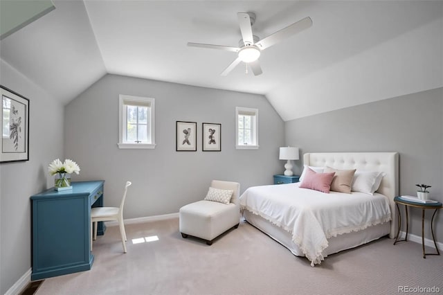 8721 E 23rd Ave, Denver, CO 80238 - bedroom featuring vaulted ceiling, multiple windows, carpet, and ceiling fan