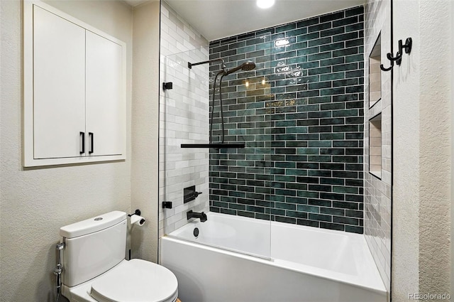 7221 S Brook Forest Rd, Evergreen, CO 80439 - bathroom with tub / shower combination and a textured wall