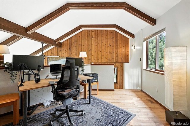 7221 S Brook Forest Rd, Evergreen, CO 80439 - office area with wood finished floors and wooden walls