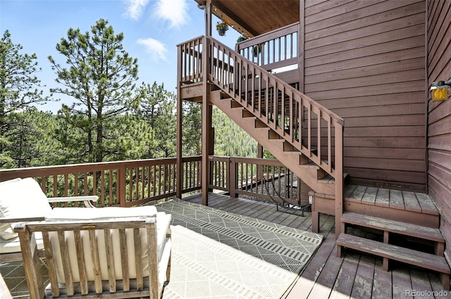 7221 S Brook Forest Rd, Evergreen, CO 80439 - wooden terrace featuring stairway