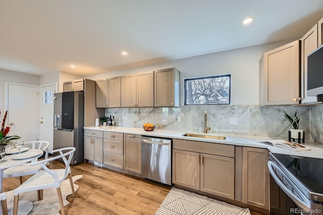 1040 Grove St, Denver, CO 80204 - kitchen featuring light countertops, tasteful backsplash, appliances with stainless steel finishes, and a sink