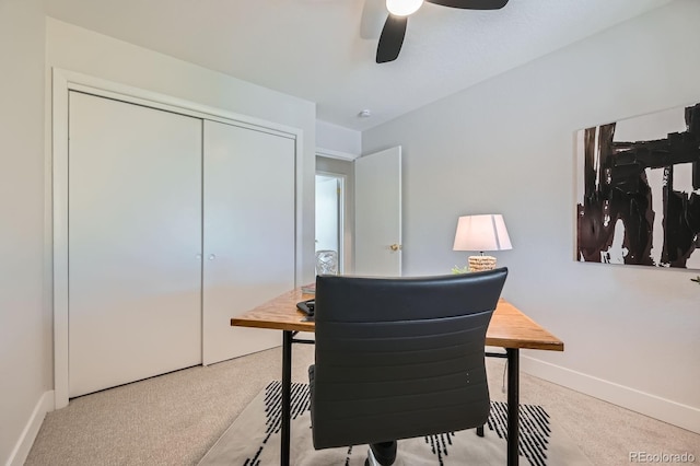 1040 Grove St, Denver, CO 80204 - home office featuring carpet flooring, baseboards, and a ceiling fan