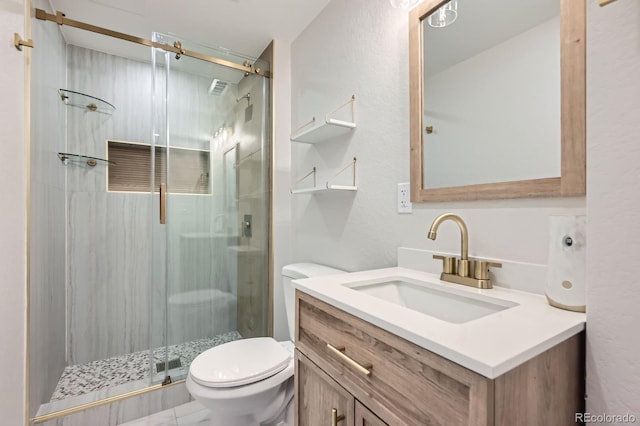 1040 Grove St, Denver, CO 80204 - bathroom featuring vanity, toilet, and a stall shower