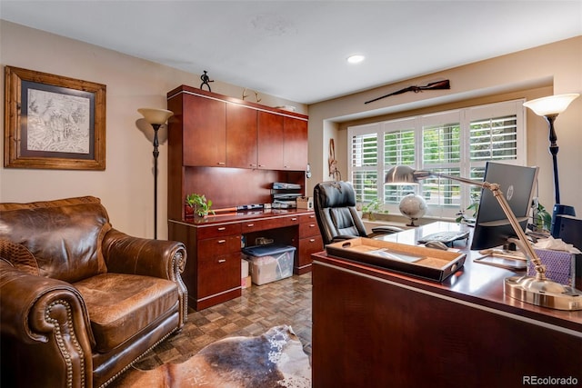 home office featuring light parquet flooring