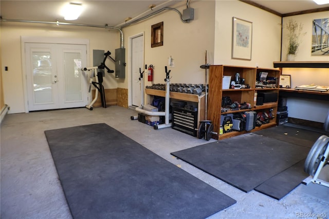 exercise room with electric panel