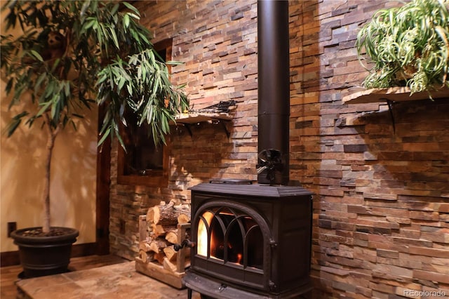 room details with a wood stove