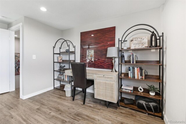 11390 Shimley Rd, Golden, CO 80403 - office with wood finished floors, baseboards, and recessed lighting