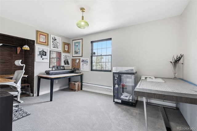 11390 Shimley Rd, Golden, CO 80403 - office with a baseboard radiator, carpet, and baseboards