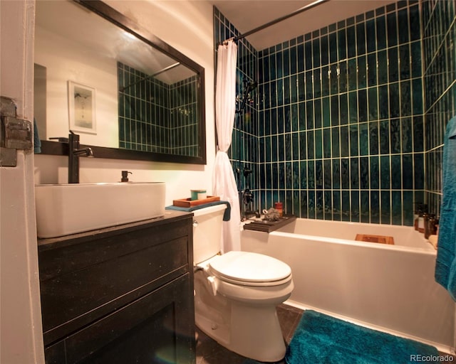 4110 Hale Pkwy Unit 5G, Denver, CO 80220 - bathroom featuring vanity, shower / bath combination with curtain, and tile patterned floors