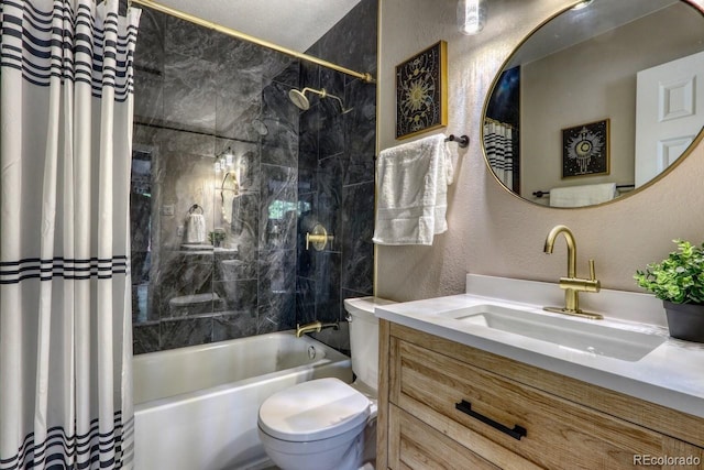 10420 Marion St, Northglenn, CO 80233 - bathroom featuring toilet, shower / bath combo, vanity, and a textured wall
