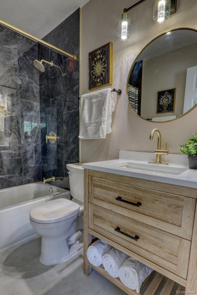 10420 Marion St, Northglenn, CO 80233 - bathroom with vanity, toilet,  shower combination, and tile patterned flooring
