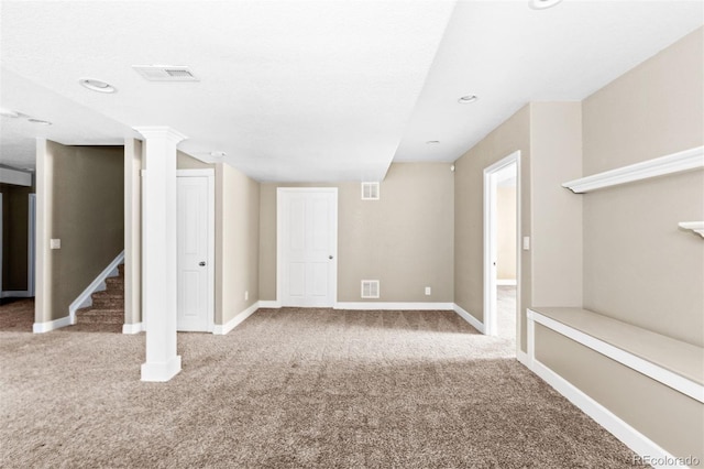 basement featuring carpet flooring