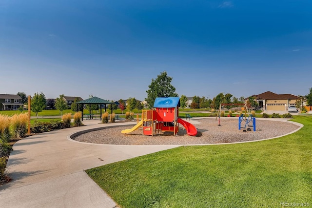 community playground featuring a gazebo and a yard