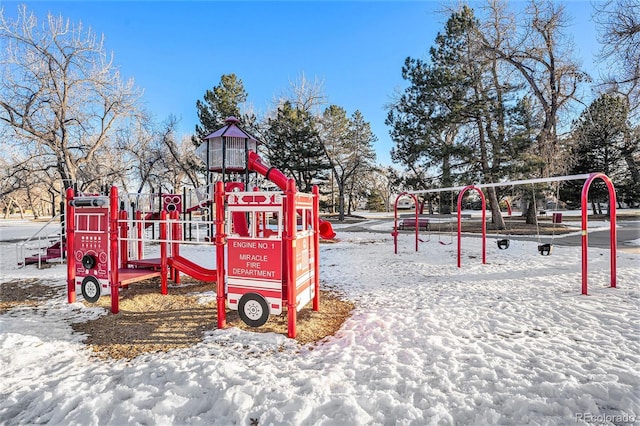 view of snow covered playground