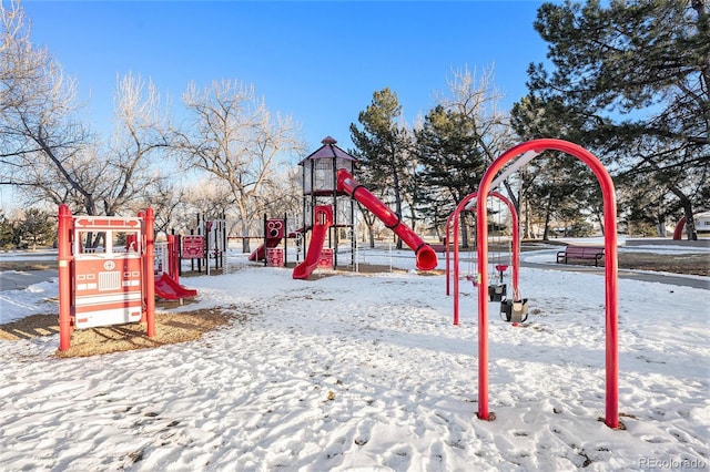 view of snow covered playground