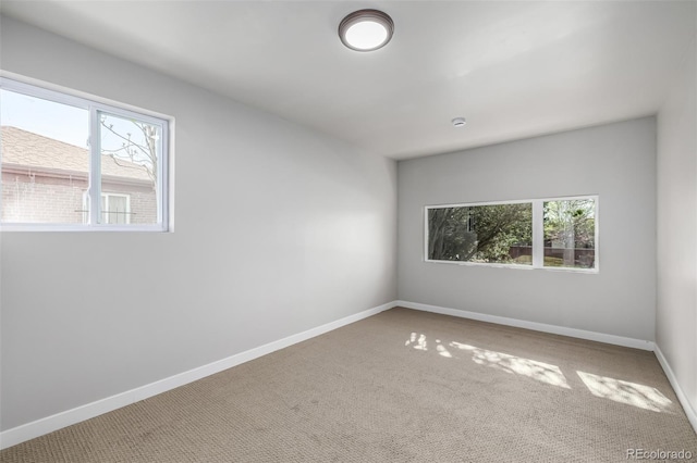 spare room with carpet floors, a wealth of natural light, and baseboards