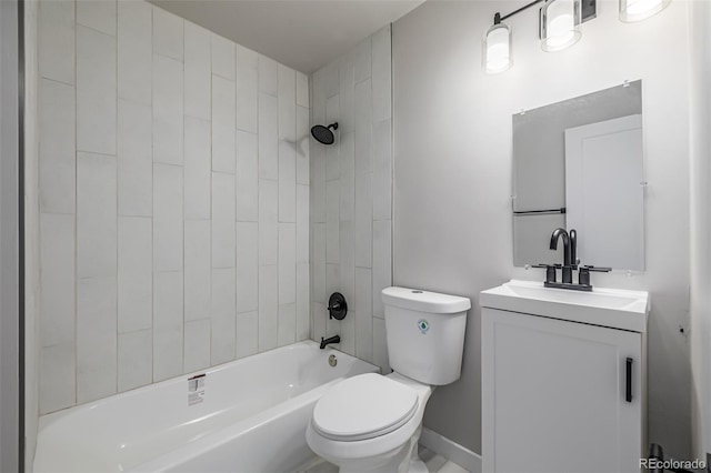 bathroom featuring toilet, shower / bath combination, and vanity