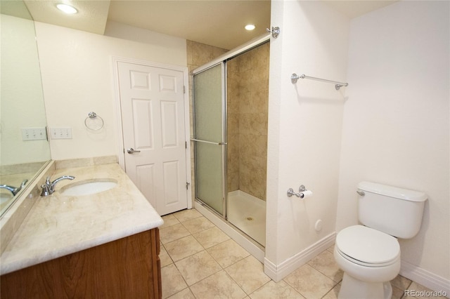 17672 E Weaver Pl, Aurora, CO 80016 - full bath featuring vanity, a shower stall, tile patterned flooring, and recessed lighting