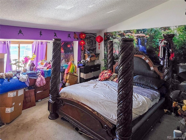 20391 E 42nd Ave, Denver, CO 80249 - carpeted bedroom featuring a textured ceiling and vaulted ceiling