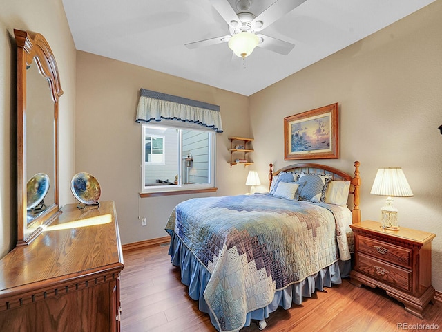 bedroom featuring ceiling fan and wood-type flooring