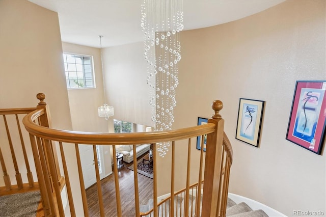 stairway with wood finished floors