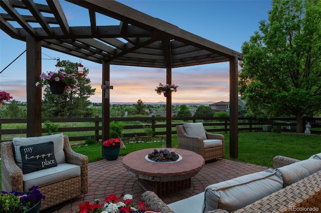 12119 S Wanderlust Way, Parker, CO 80138 - view of patio featuring a pergola and an outdoor living space with a fire pit