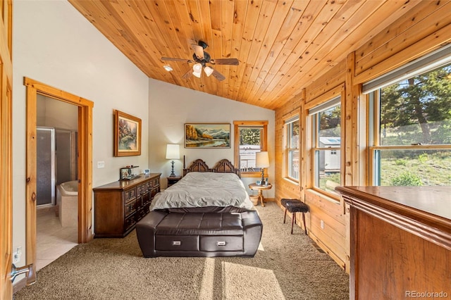 3980 County Rd 71, Guffey, CO 80820 - bedroom featuring wood ceiling, lofted ceiling, carpet flooring, and access to exterior