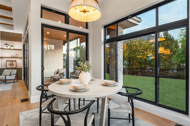 dining room featuring a wealth of natural light and light hardwood / wood-style flooring